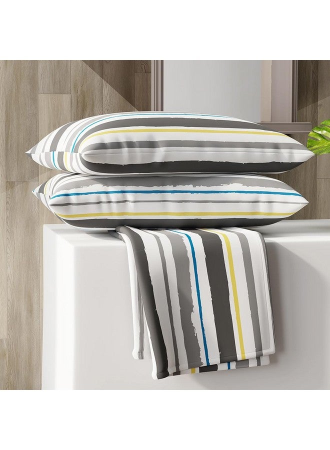 Layers Zen Cotton Blend King Bedsheet Set (Oeko Tex Certified) | 1 King Cotton Bedsheet & 2 Pillow Covers | Breathable & Anti-Wrinkle | 225 CVC | (Stripes Print, Grey) - Image 1