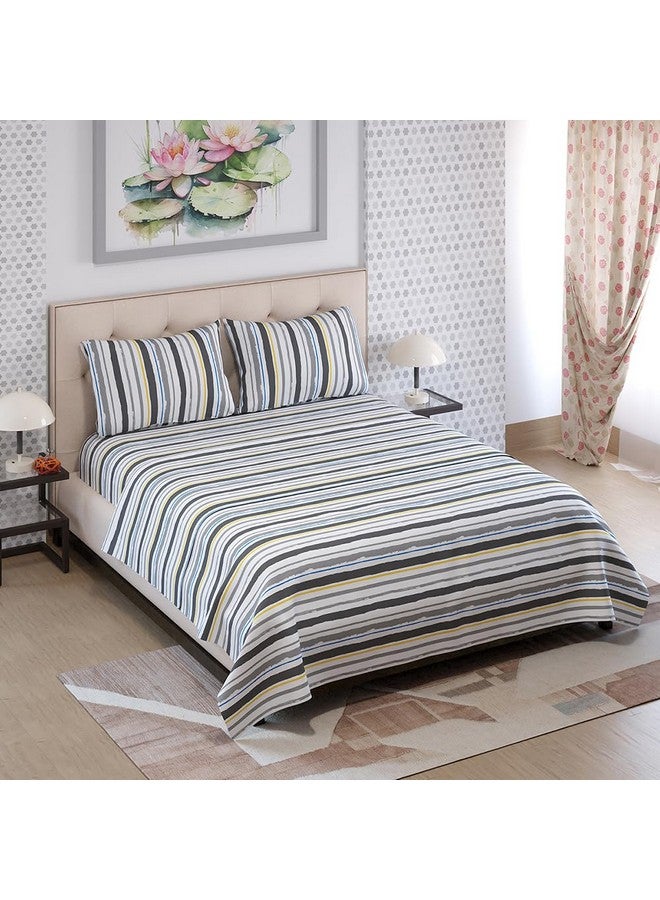 Layers Zen Cotton Blend King Bedsheet Set (Oeko Tex Certified) | 1 King Cotton Bedsheet & 2 Pillow Covers | Breathable & Anti-Wrinkle | 225 CVC | (Stripes Print, Grey) - Image 4