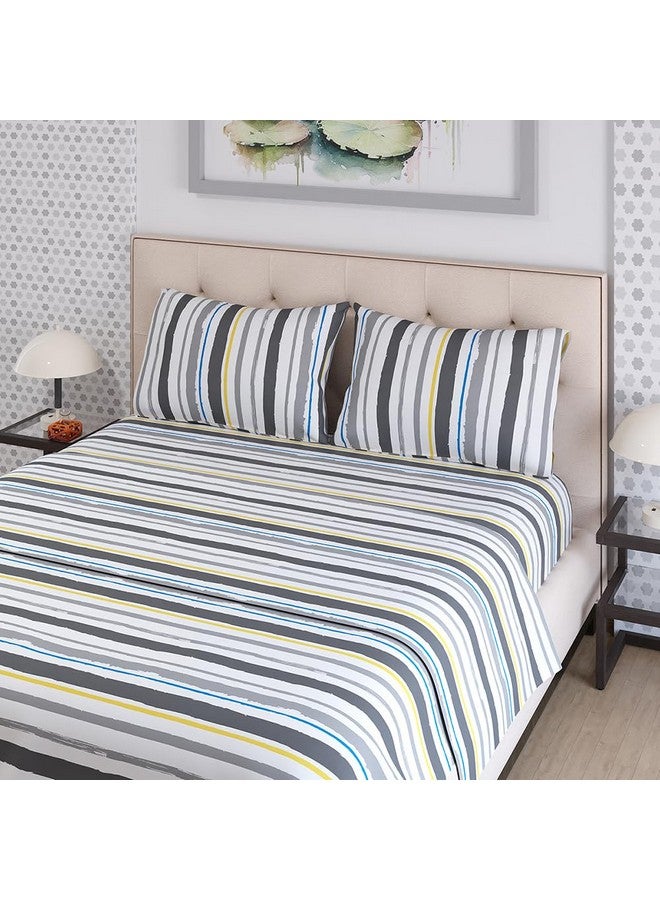 Layers Zen Cotton Blend King Bedsheet Set (Oeko Tex Certified) | 1 King Cotton Bedsheet & 2 Pillow Covers | Breathable & Anti-Wrinkle | 225 CVC | (Stripes Print, Grey) - Image 2