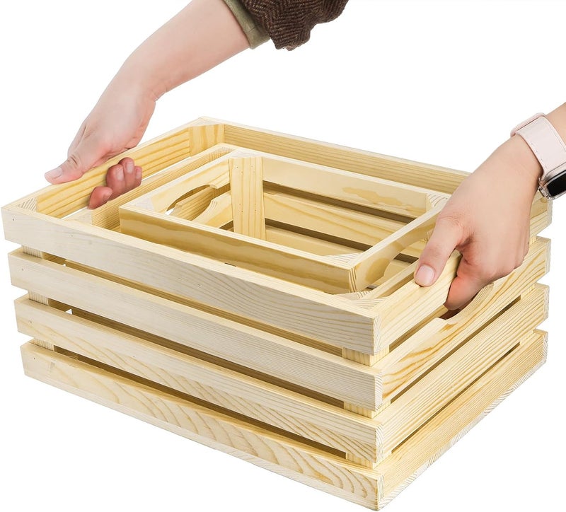 ZENFUN 3 Pack Wooden Nesting Crates with Handles, Decorative Hand Crafted Wood Box Nesting Crate Farmhouse Storage Basket Container for Display and Organization, Home Centerpieces - Image 3
