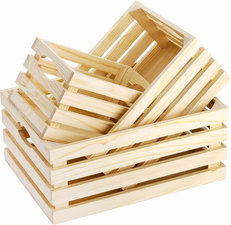ZENFUN 3 Pack Wooden Nesting Crates with Handles, Decorative Hand Crafted Wood Box Nesting Crate Farmhouse Storage Basket Container for Display and Organization, Home Centerpieces - Image 1