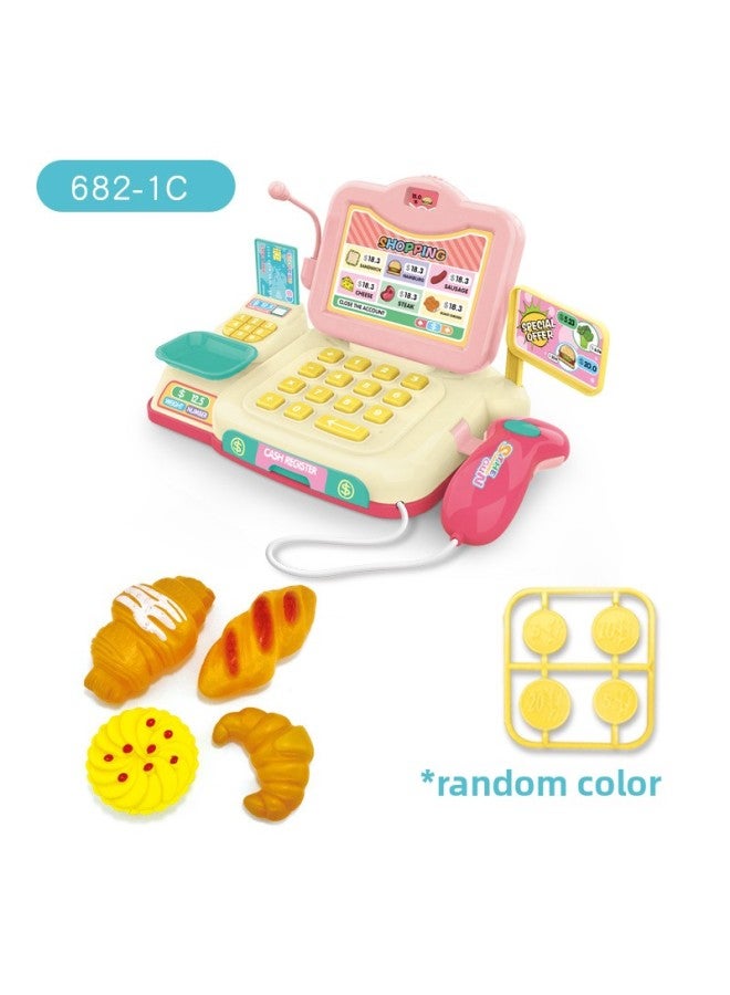 Realistic Cash Register Set 3-5 Years Old Children's Pretend Play Toy Gift Boys Girls Sound Light Cashier Station-Specifications:682-1C Pink (Single Screen)-Default Generator Box - Image 1