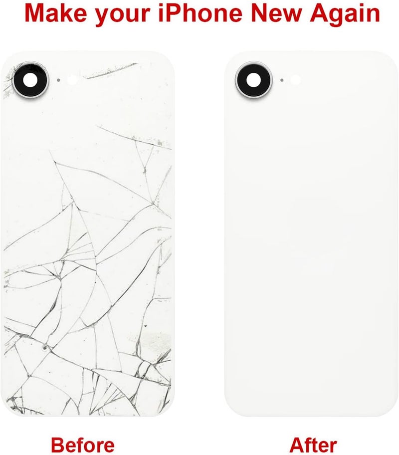 Perzework Rear Back Glass Replacement for iPhone 16e 6.1-inches + Pre-Installed Plate and Camera Frame and Lens + Reparing Tool Kit (White) - Image 5