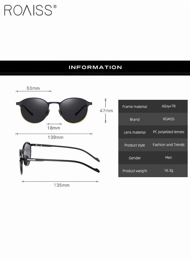 roaiss - Men's Polarized Round Sunglasses UV400 Protection Sun Glasses with Metal Half Frame Fashion Anti-Glare Sun Shades for Men Driving Fishing Traveling Black - Image 1