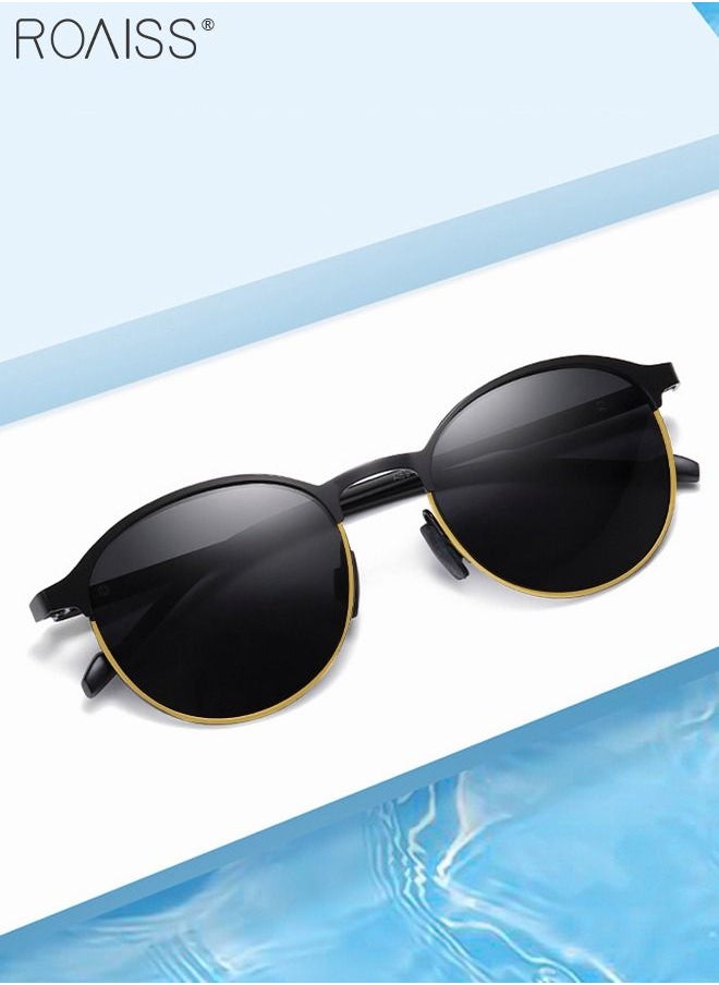 roaiss - Men's Polarized Round Sunglasses UV400 Protection Sun Glasses with Metal Half Frame Fashion Anti-Glare Sun Shades for Men Driving Fishing Traveling Black - Image 1