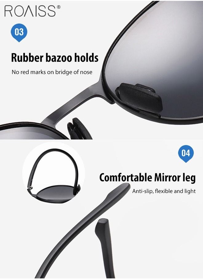 roaiss - Men's Polarized Round Sunglasses UV400 Protection Sun Glasses with Metal Half Frame Fashion Anti-Glare Sun Shades for Men Driving Fishing Traveling Black - Image 1