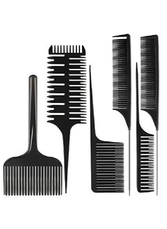 Patelai 6 Pieces Hair Combs Set 3Way Hair Sectioning Comb Hair Dyeing Comb Rat Tail Lifting Comb Weaving Foiling Hair Comb Sectioning Foiling Comb For Hair Coloring Black  - Image 1