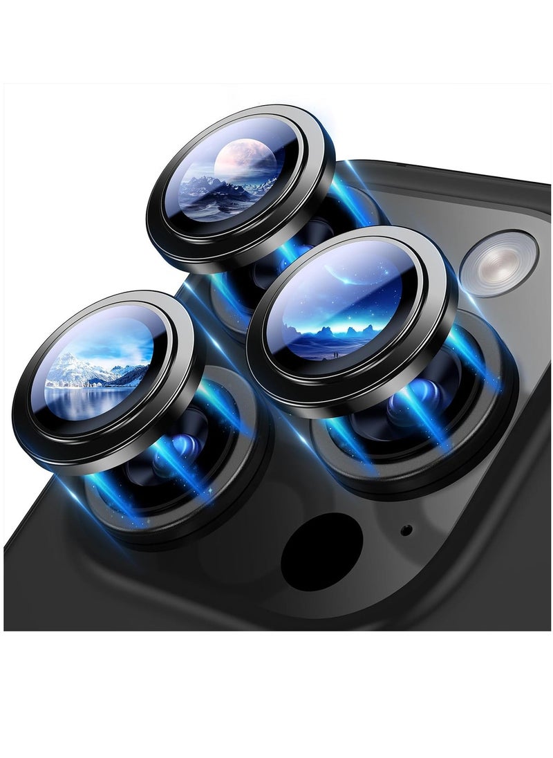 Raxoom iPhone 15 Pro Max/iPhone 15 Pro Camera Lens Protector, [Not Fall Off] 9H Tempered Glass Camera Cover Screen Case Friendly Scratch Resistant Easy to Install â€“ Black Titanium - Image 1