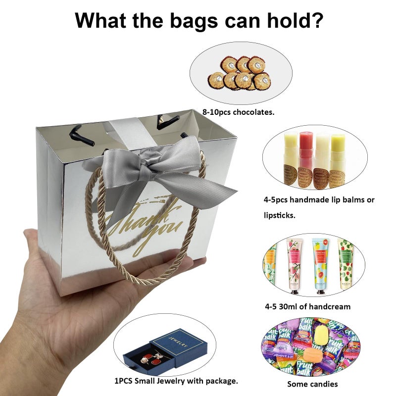 TKSBAG 50 Pack Small Thank You Gift Bags with Handles, 5.5''x 2.5''x4.7'' Mini Silver Gift Bags Bulk for Baby Shower, Birthday, Wedding, Party Favors - Image 4