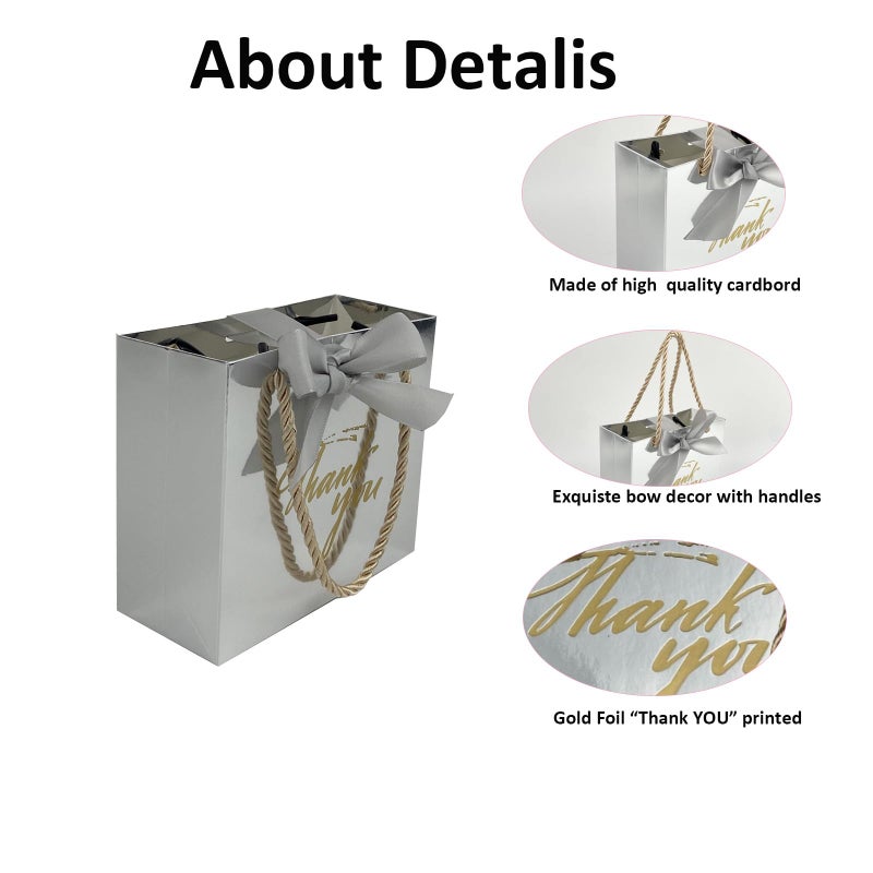 TKSBAG 50 Pack Small Thank You Gift Bags with Handles, 5.5''x 2.5''x4.7'' Mini Silver Gift Bags Bulk for Baby Shower, Birthday, Wedding, Party Favors - Image 3