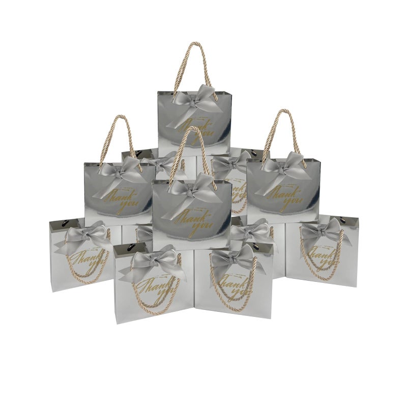 TKSBAG 50 Pack Small Thank You Gift Bags with Handles, 5.5''x 2.5''x4.7'' Mini Silver Gift Bags Bulk for Baby Shower, Birthday, Wedding, Party Favors - Image 1
