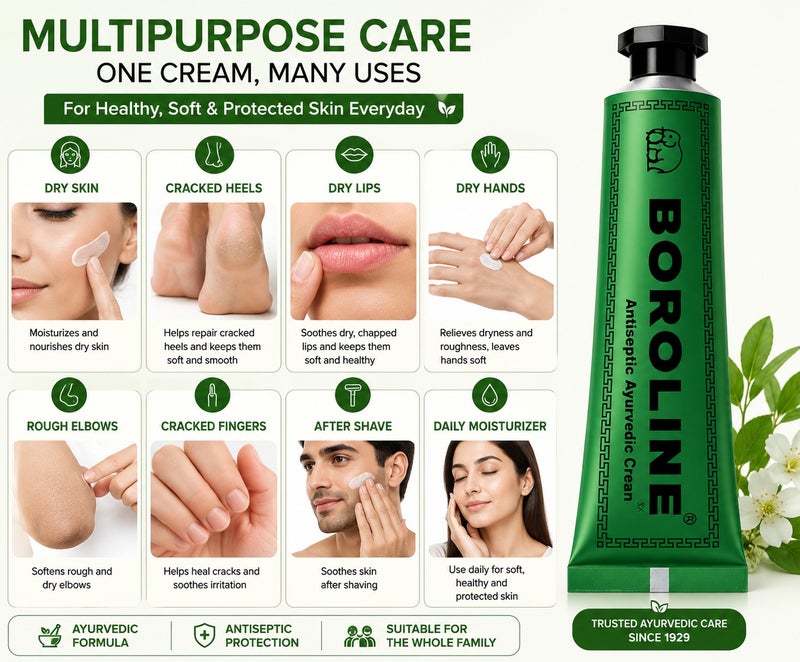 Boroline Antiseptic Ayurvedic Cream Pack Of 3 Moisturizing Skin Repair Cream For Dry Skin Cracked Heels Lips Hands Multipurpose Herbal Cream 19g Each - Image 4