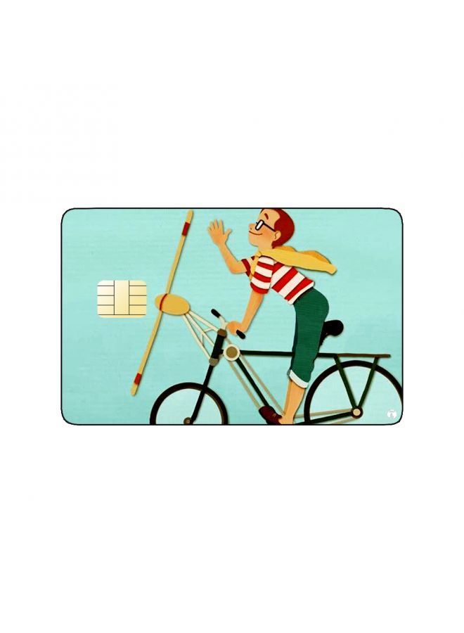 RKN PRINTED BANK CARD STICKER Cool Guy Drawing On Bike - Image 1