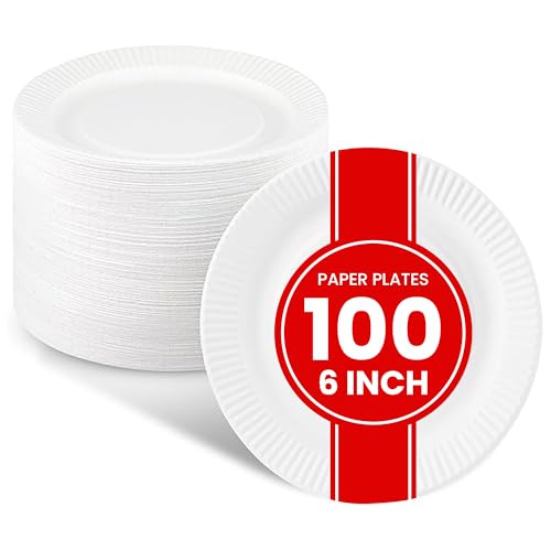 XpressPak Small Paper Plates - [100-Pack] - (6-Inch Round) - White 6 Inch Paper Plates, Lightweight Uncoated Disposable Plates - For Crafts, Events, Projects, Dry Foods & General Use - Image 1