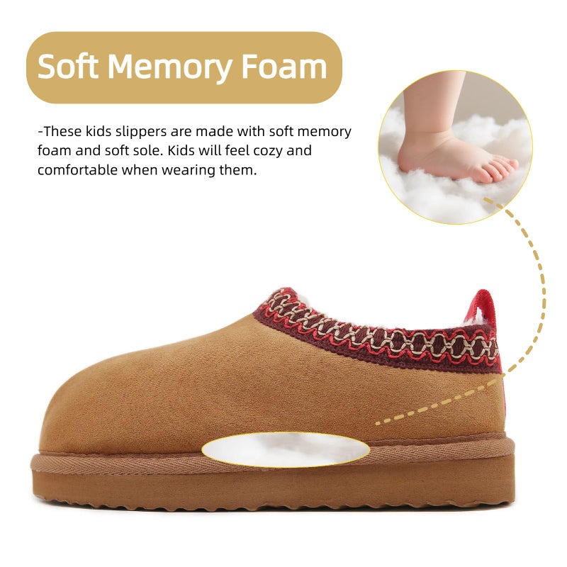 SMajong Kids Slippers Plush Warm Girls Fuzzy House Slippers Boys Platform Slipper Slip-on Shoes Winter Indoor Outdoor Red Brown 10 Little Kidï¼ˆSole Size 29 - Image 4