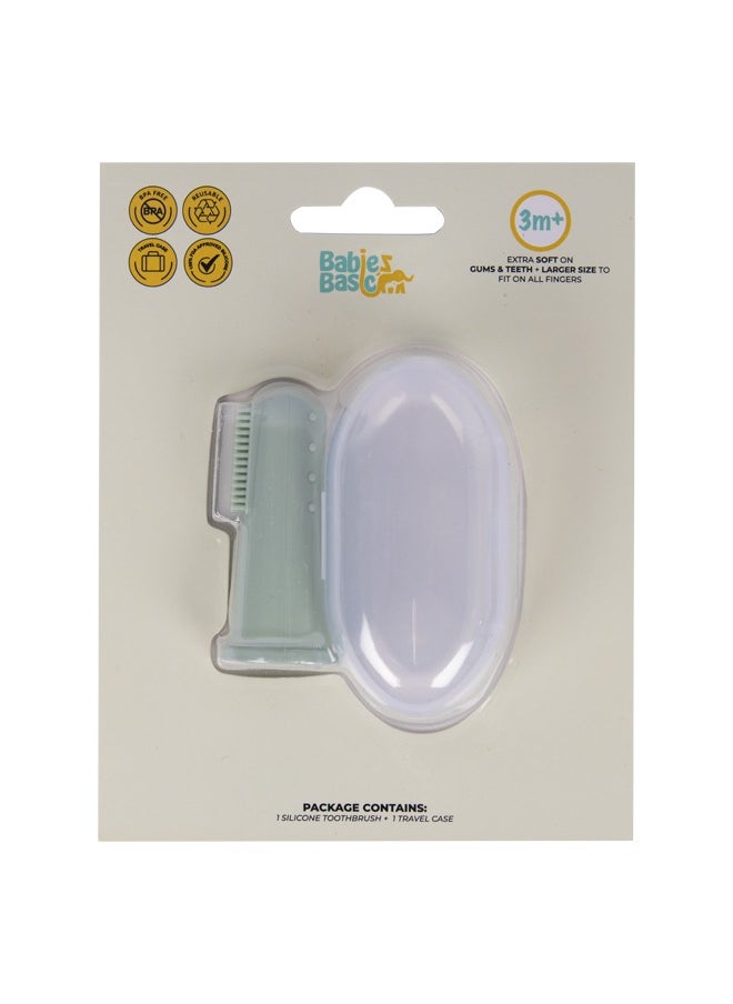 Babies Basic Toothbrush With Travel Case For Babies - Green Silicone Toothbrush  - Image 1