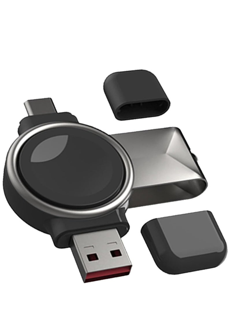 Portable Charger for Samsung Galaxy Watch, Magnetic Galaxy Watch Charger USB C&USB A 2 in 1 Fast Wireless Charging，Travel Charger for Galaxy Watch Ultra 7 6 6 Classic 5 5 Pro 4 4 Classic, Black (USB) - Image 1