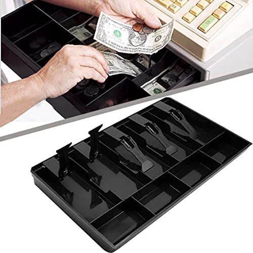 SWOPPLY cash drawer tray box for shop counter Super Markets Shopping Mall,plastic cash organizer box with coin compartments divider,cash register for shop with drawers(Black/5 Cash and 4 Coin slot) - Image 2