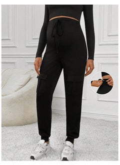 Maternity Casual Solid Color High Waist Drawstring Pants - XL