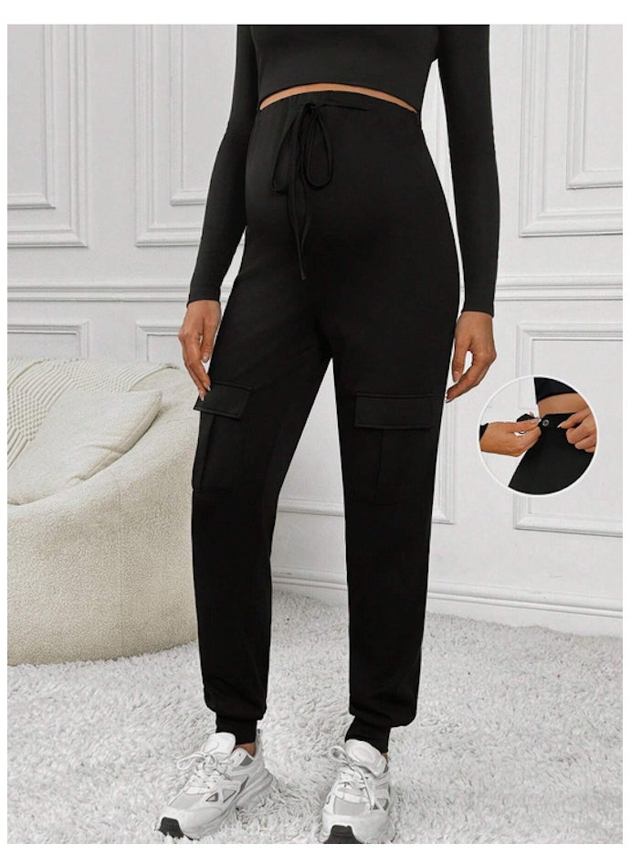 Shein Maternity Casual Solid Color High Waist Drawstring Pants - XL  - Image 1