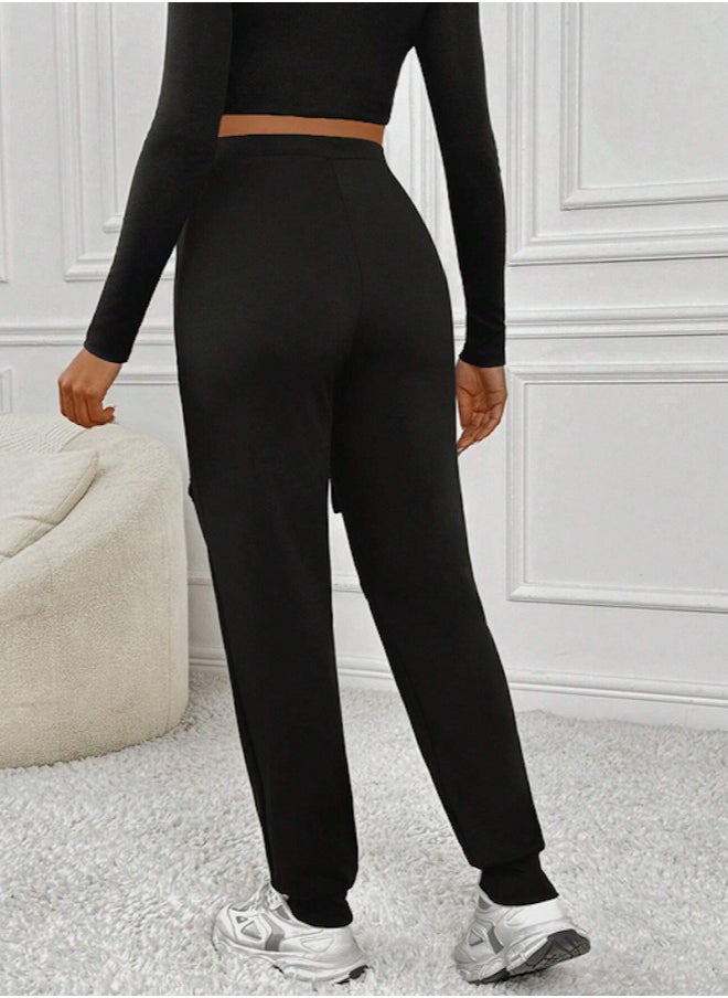 Shein Maternity Casual Solid Color High Waist Drawstring Pants - XL  - Image 2