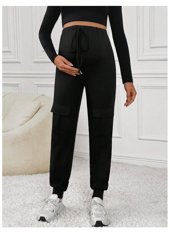 Shein Maternity Casual Solid Color High Waist Drawstring Pants - XL  - Image 4