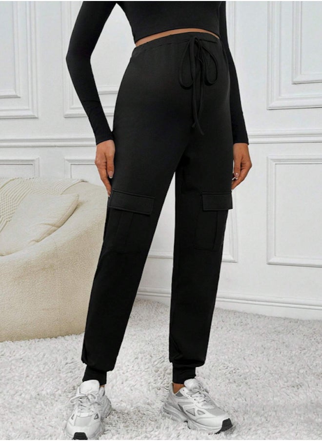 Shein Maternity Casual Solid Color High Waist Drawstring Pants - XL  - Image 5