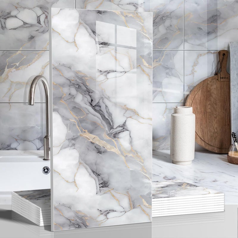 Chejiaye 10pcs Marble Peel and Stick Waterproof Wall Panels,Heat-Resistant Backsplash Tile, 23.6"x11.8" PVC Foam Wall Sticker for Kitchen,Living Rooms,TV Walls,Colorful (Not Real Tile 19.4Sq. Ft.) - Image 1