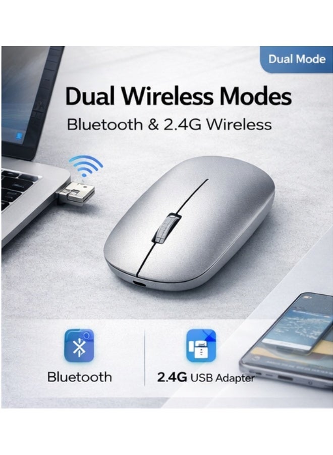 AGNAR Wireless Mouse Rechargeable Bluetooth & 2.4GHz Silent Click Type-C Charging 1600 DPI Portable Mouse for Laptop PC Mac - Image 2