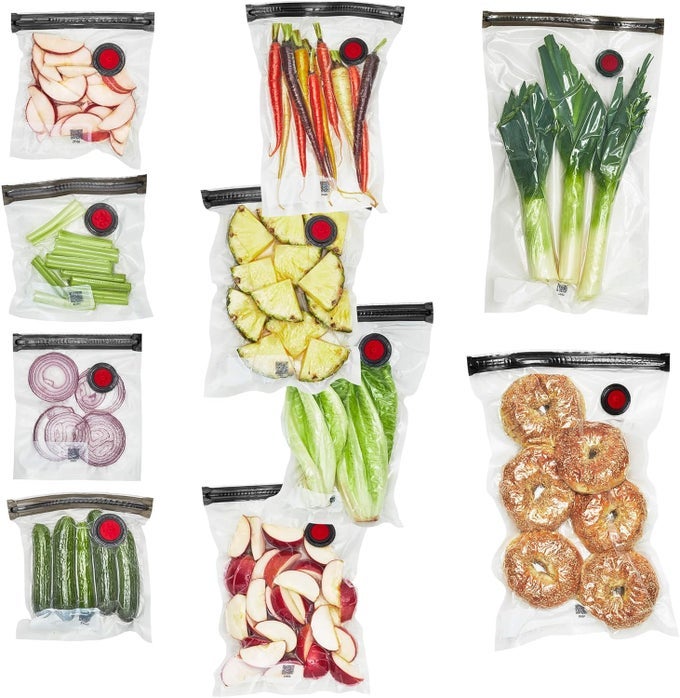 FRESH SAVE SET 10PC VACUUM SEALER BAGS FOR FOOD REUSABLE SOUS VIDE BAGS REUSABLE FOOD STORAGE BAGS FOR MEAL PREP REUSABLE SNACK BAGS DISHWASHER SAFE ASSORTED CLEAR