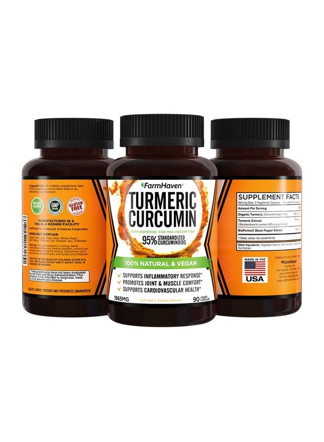 FarmHaven Turmeric Curcumin With Bioperine Black Pepper & 95% Curcuminoids 1965Mg Maximum Absorption Nongmo Vegan Turmeric Capsules Made In Usa 90 Veg Caps - Image 3