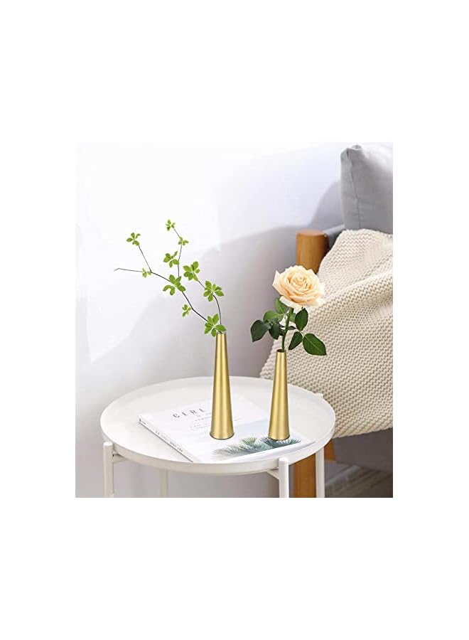 The Bros Gold Metal Vase, 2 Pcs 10.5/8.5 inch Flower Vase Home Décor Living Room Décor Boho Vases for Room Décor Entryway, Bookshelf, Mantel, Centerpieces, Shelf Décor(Gold) - Image 5