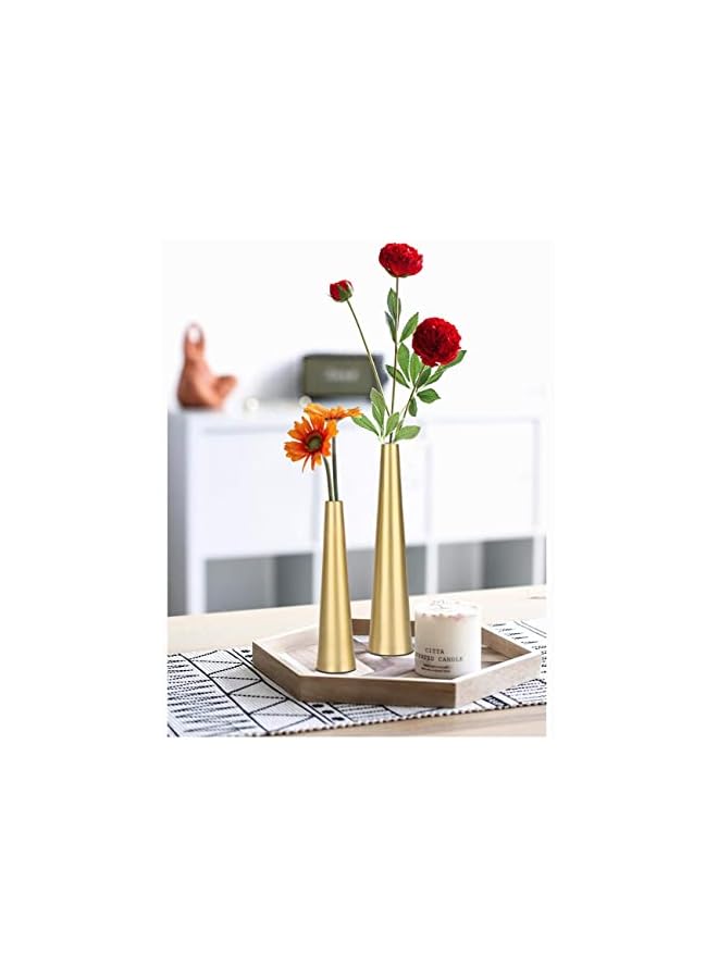 The Bros Gold Metal Vase, 2 Pcs 10.5/8.5 inch Flower Vase Home Décor Living Room Décor Boho Vases for Room Décor Entryway, Bookshelf, Mantel, Centerpieces, Shelf Décor(Gold) - Image 3