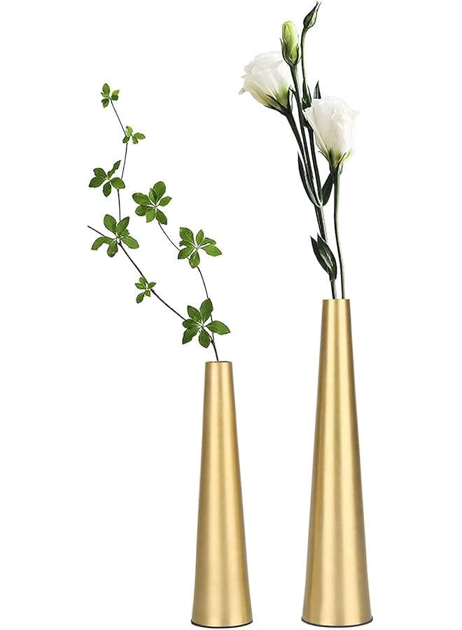 The Bros Gold Metal Vase, 2 Pcs 10.5/8.5 inch Flower Vase Home Décor Living Room Décor Boho Vases for Room Décor Entryway, Bookshelf, Mantel, Centerpieces, Shelf Décor(Gold) - Image 1