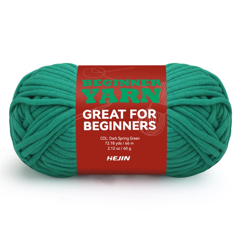 HEJIN 60g Spring Green Yarn for Crocheting and Knitting;66m (72yds) Cotton Yarn for Beginners with Easy-to-See Stitches;Worsted-Weight Medium #4;Cotton-Nylon Blend Yarn for Beginners Crochet Kit Making - Image 1