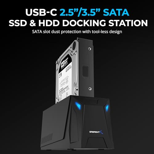 SABRENT USBC Hard Drive Docking Station 2535 Inch SATA SSD HDD Tool Free 10Gbps Docking Station Hot Swappable Supports 20TB Drives for Windows and Mac DSUC1B - Image 3
