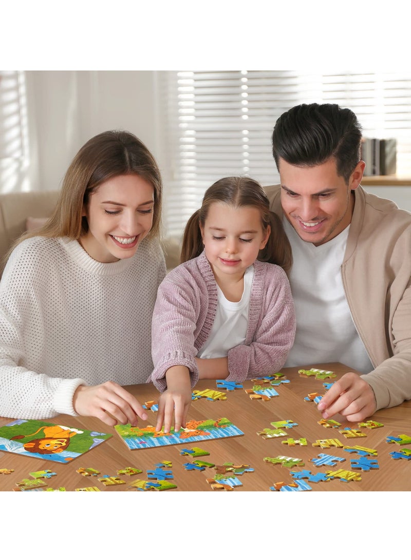 Excefore Wooden Jigsaw Puzzles Toy for Kids, Toddler Animal Puzzle 4 in 1 Metal Box, 4 Themes for Preschool Boy Girl 3 4 5 6 Years Old, Montessori Learning Educational Tool Gift for Christmas Birthday(Lion) - Image 3