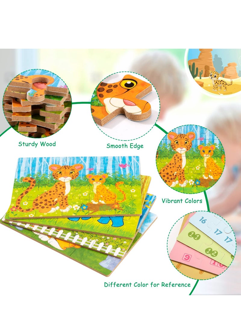 Excefore Wooden Jigsaw Puzzles Toy for Kids, Toddler Animal Puzzle 4 in 1 Metal Box, 4 Themes for Preschool Boy Girl 3 4 5 6 Years Old, Montessori Learning Educational Tool Gift for Christmas Birthday(Lion) - Image 4