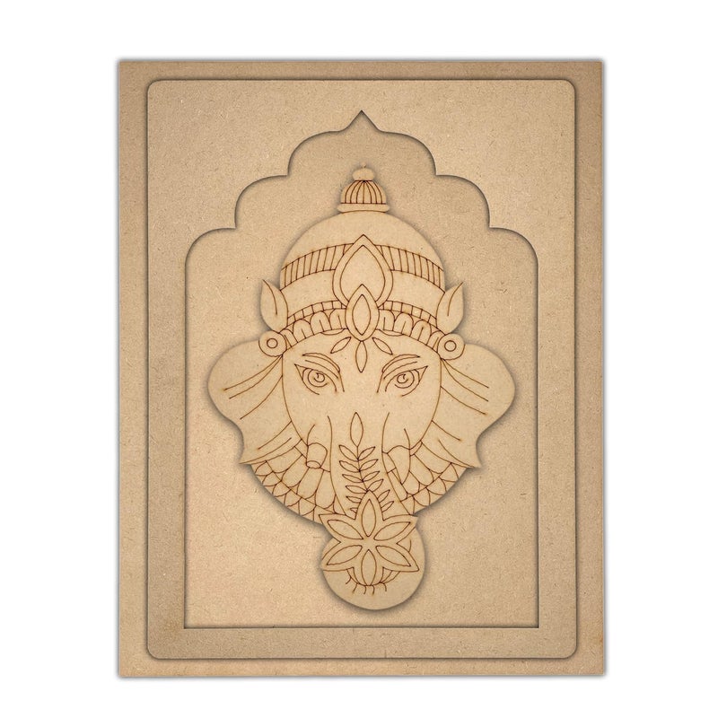 Wrapping Studio MDF Board for Lippan Art - Pre-Marked Lord Ganesha Face Design Cutouts for Craft, Painting, DIY Projects - Eco-Friendly MDF Wood, 30x23 cm, with Colors and Glue - Image 3