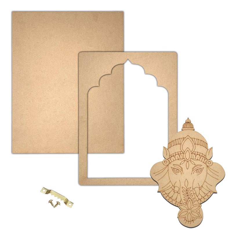 Wrapping Studio MDF Board for Lippan Art - Pre-Marked Lord Ganesha Face Design Cutouts for Craft, Painting, DIY Projects - Eco-Friendly MDF Wood, 30x23 cm, with Colors and Glue - Image 2