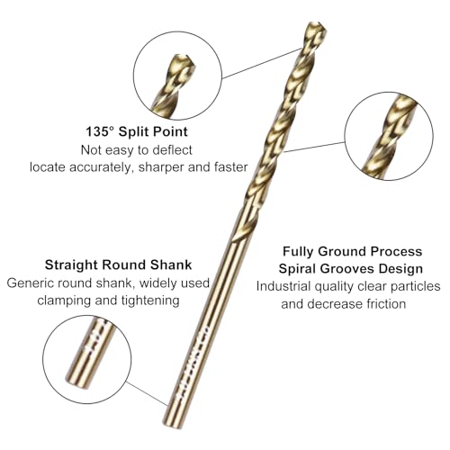 Sipery 1/8" Cobalt Drill Bit M35 HSS Twist Drill Bits Jobber Length Steel Bit for Hard Metal and Stainless Steel 10 Pack 3mm/0.118" - Image 2
