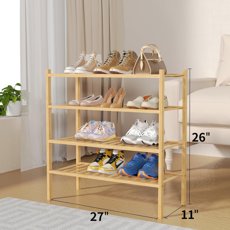 ROMGUAR CRAFT 4 Tier Bamboo Shoe Rack for Closet Free Standing Wood Shoe Shelf for Entryway Small Space Stackable 27"x11"x26" (Natural) - Image 3
