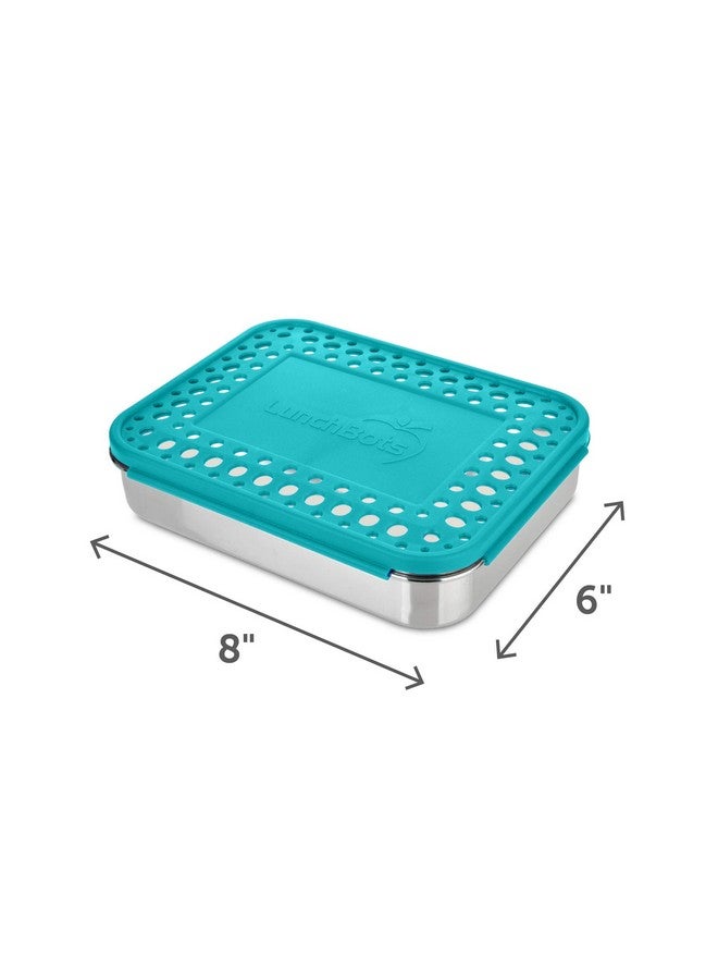 LunchBots Large Cinco Stainless Steel Lunch Container - Five Section Design Holds a Variety of Foods - Metal Bento Box - Dishwasher Safe - Stainless Lid - Aqua Dots - Image 2
