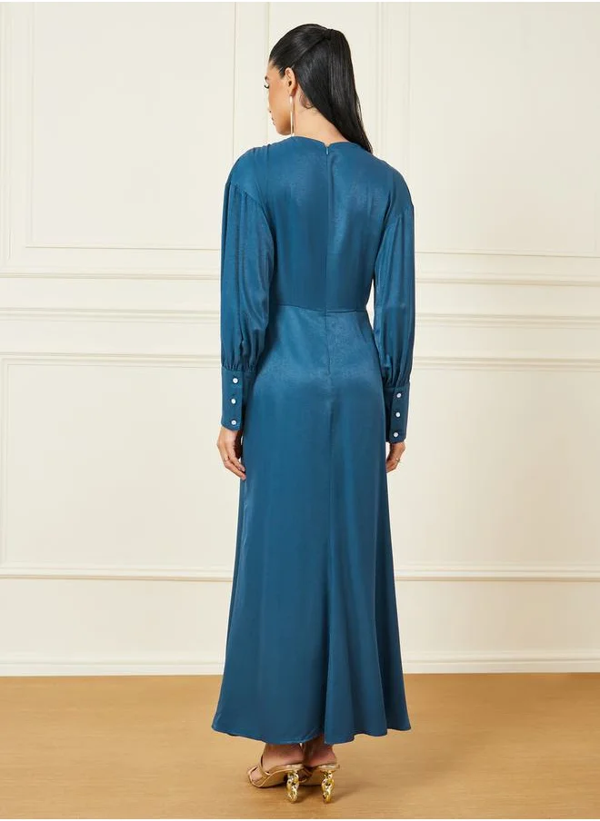 ستايلي Gathered Detail Cuff Sleeves A-Line Maxi Dress