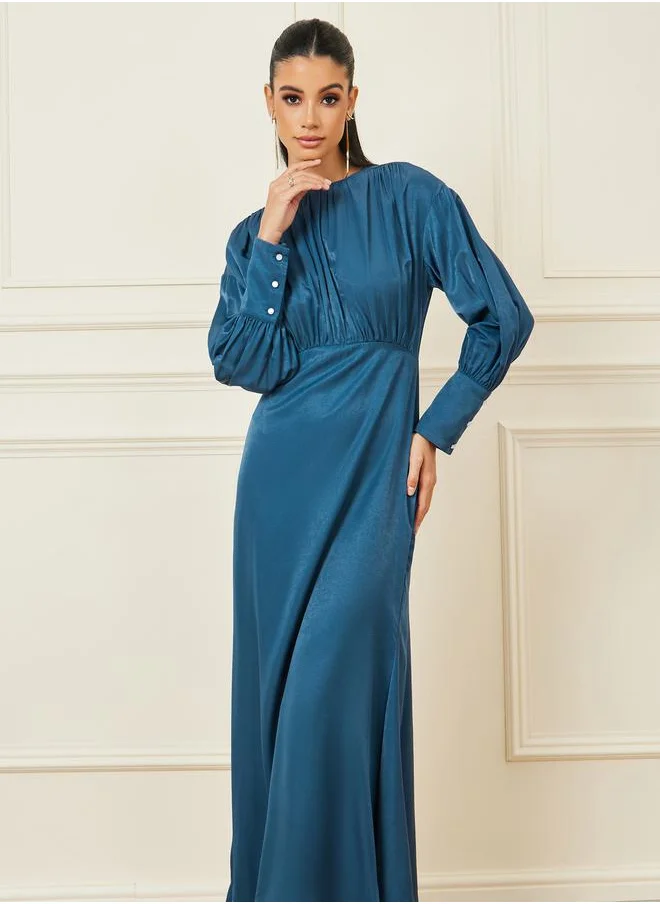 ستايلي Gathered Detail Cuff Sleeves A-Line Maxi Dress