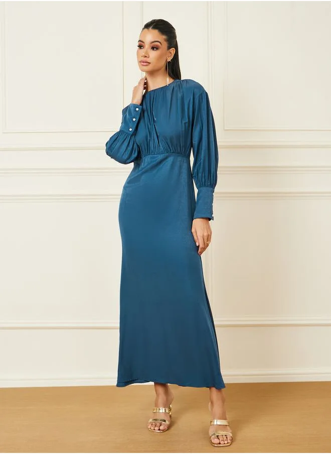 ستايلي Gathered Detail Cuff Sleeves A-Line Maxi Dress