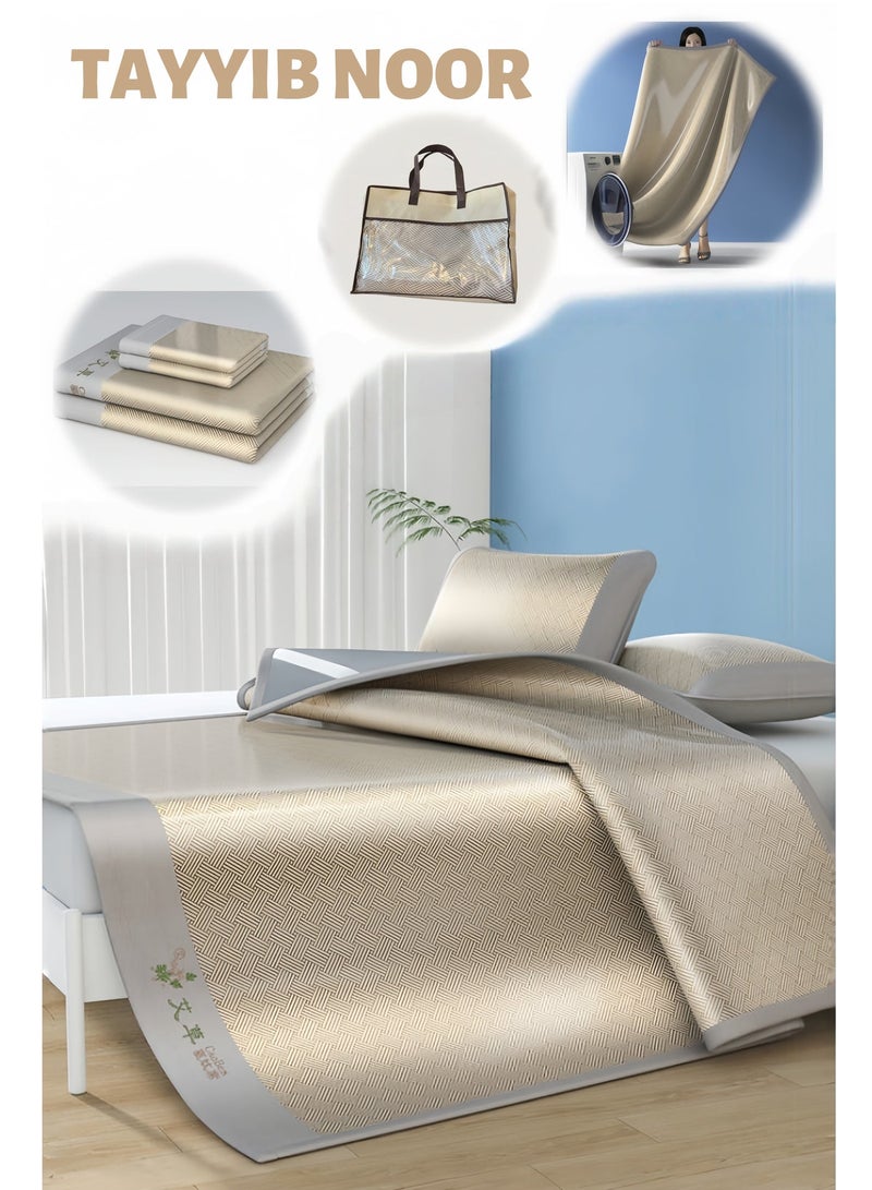 طيب نور طقم ملاءة سرير من خيوط السيليكون المثلج بالعشبة الصينية - مقاس كينج 200×180 سم مبرد صيفي مع 2 وسادة، قابل للغسل في الغسالة، رفيع ومسامي للمكيّفات - يشمل حقيبة تخزين فاخرة - Image 1