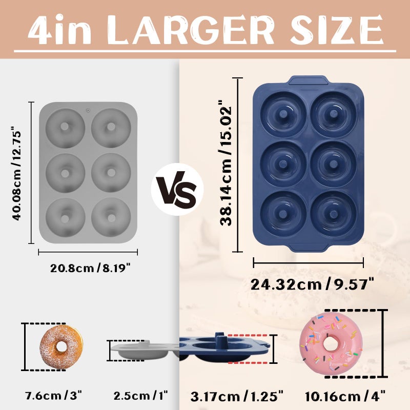 Vnray Nonstick Silicone Donut Pan: 4 Inch Doughnut Pan with Metal Frame - Silicone Donut Molds for Baking Gluten Free Glazed Vegan Protein Donuts Bagel - for Oven Kitchen - Home Bakers Housewife - Image 2
