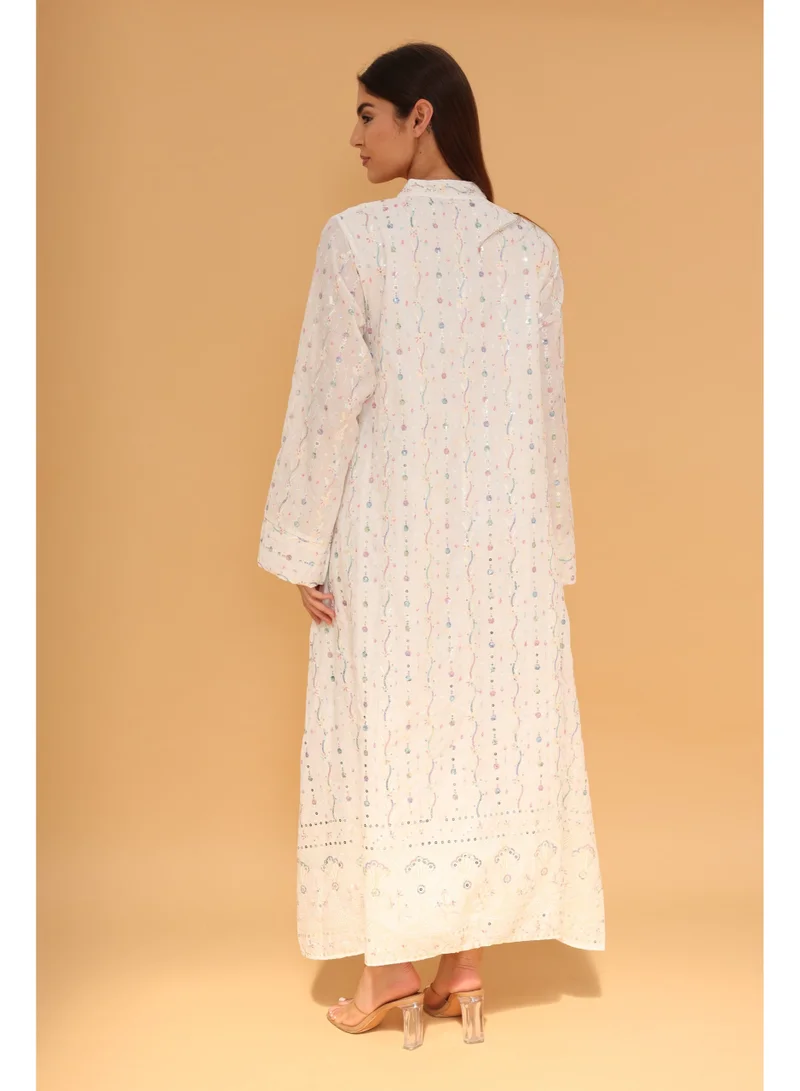 IKKXA  Sahara Bloom Jalabiya IK5040 White  | Best Price UAE