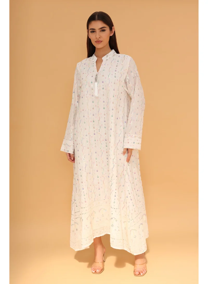 IKKXA  Sahara Bloom Jalabiya IK5040 White  | Best Price UAE